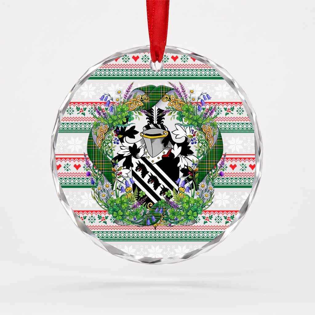 Younge Irish Tartan Crest Christmas Glass Circle Ornament Shamrock Flowers Wreath