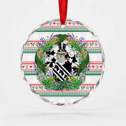 Younge Irish Tartan Crest Christmas Glass Circle Ornament Shamrock Flowers Wreath