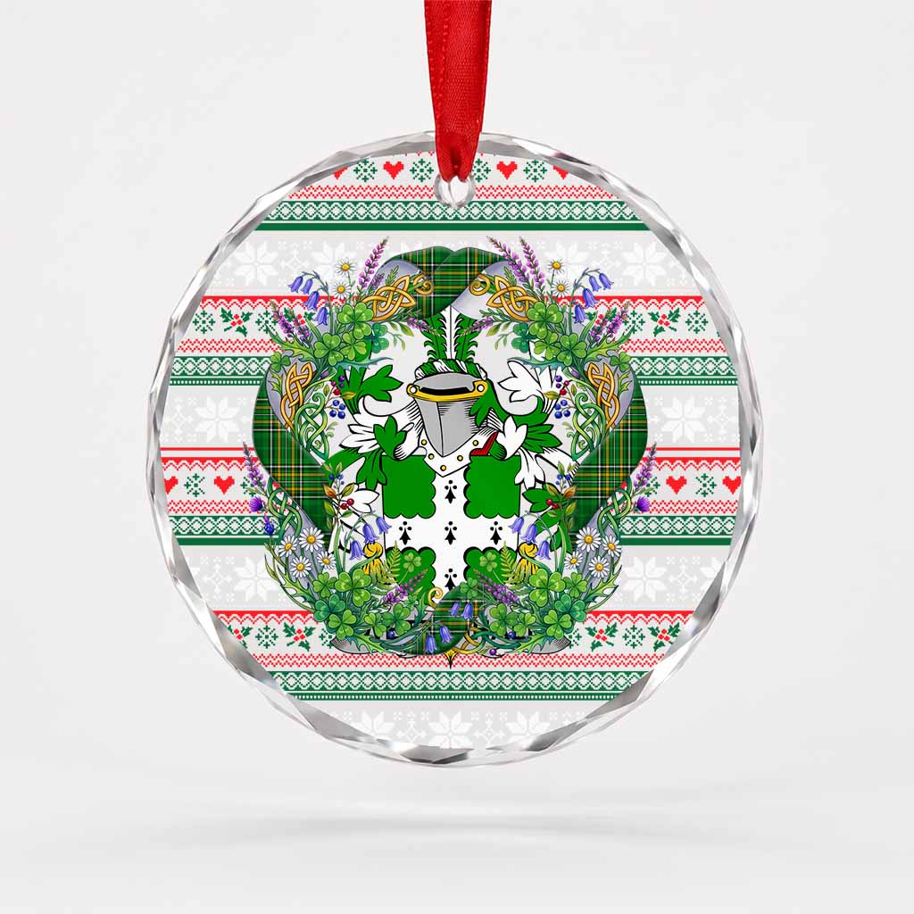 Wettenhall Irish Tartan Crest Christmas Glass Circle Ornament Shamrock Flowers Wreath