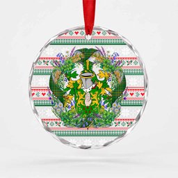O'Reilly Irish Tartan Crest Christmas Glass Circle Ornament Shamrock Flowers Wreath