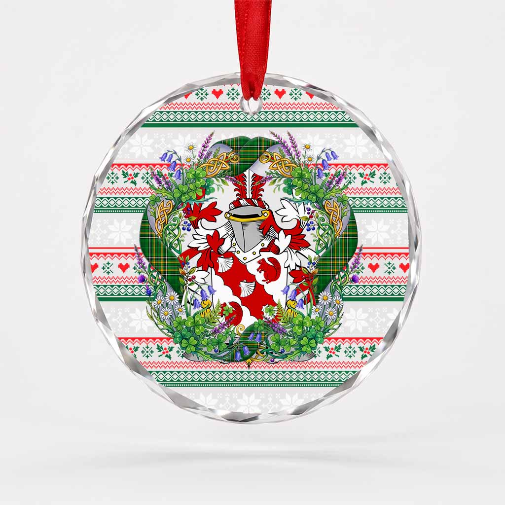 Trydell Irish Tartan Crest Christmas Glass Circle Ornament Shamrock Flowers Wreath