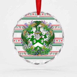 Tully Irish Tartan Crest Christmas Glass Circle Ornament Shamrock Flowers Wreath