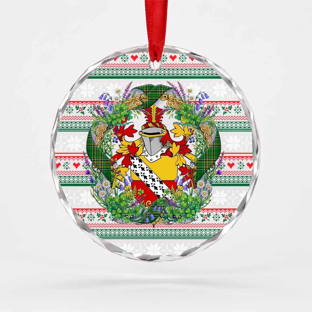 Pennefather Irish Tartan Crest Christmas Glass Circle Ornament Shamrock Flowers Wreath