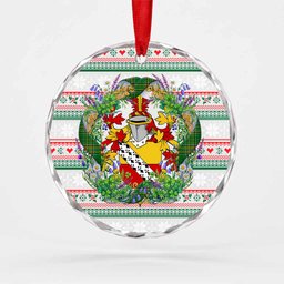 Pennefather Irish Tartan Crest Christmas Glass Circle Ornament Shamrock Flowers Wreath
