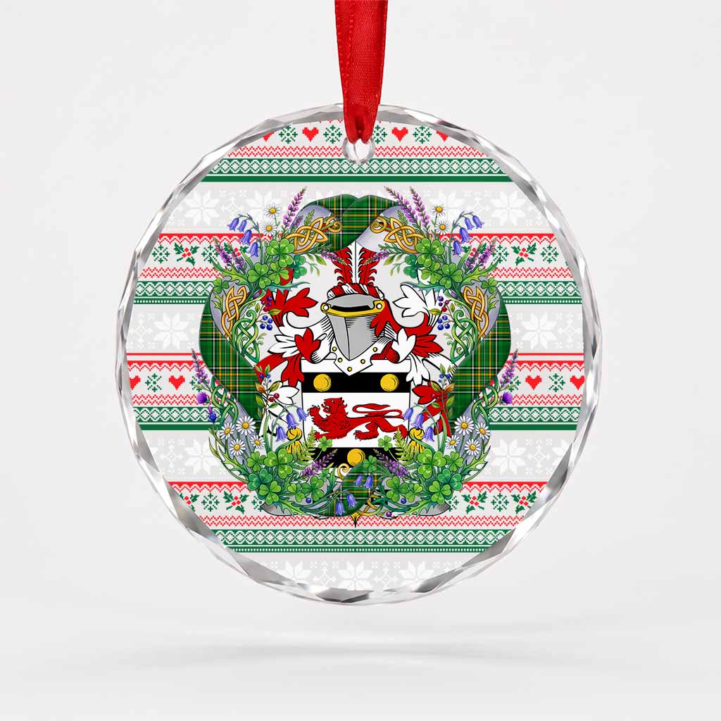 Parker Irish Tartan Crest Christmas Glass Circle Ornament Shamrock Flowers Wreath