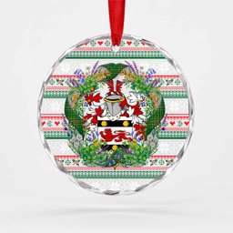 Parker Irish Tartan Crest Christmas Glass Circle Ornament Shamrock Flowers Wreath