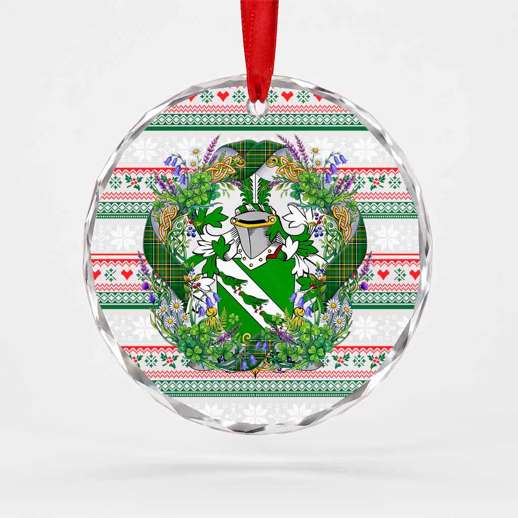 Wycombe Irish Tartan Crest Christmas Glass Circle Ornament Shamrock Flowers Wreath