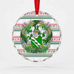 Wycombe Irish Tartan Crest Christmas Glass Circle Ornament Shamrock Flowers Wreath