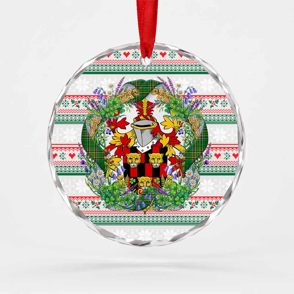 Wiggat Irish Tartan Crest Christmas Glass Circle Ornament Shamrock Flowers Wreath