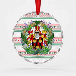 Wiggat Irish Tartan Crest Christmas Glass Circle Ornament Shamrock Flowers Wreath