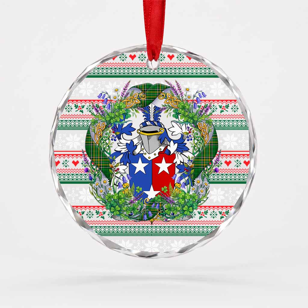 Studdert Irish Tartan Crest Christmas Glass Circle Ornament Shamrock Flowers Wreath