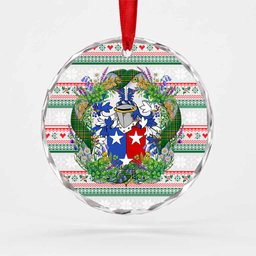 Studdert Irish Tartan Crest Christmas Glass Circle Ornament Shamrock Flowers Wreath