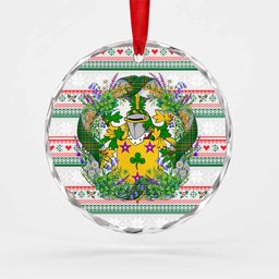 Vandeleur Irish Tartan Crest Christmas Glass Circle Ornament Shamrock Flowers Wreath