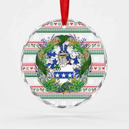Weir Irish Tartan Crest Christmas Glass Circle Ornament Shamrock Flowers Wreath