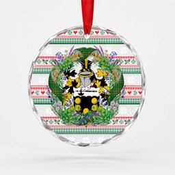 Nixon Irish Tartan Crest Christmas Glass Circle Ornament Shamrock Flowers Wreath