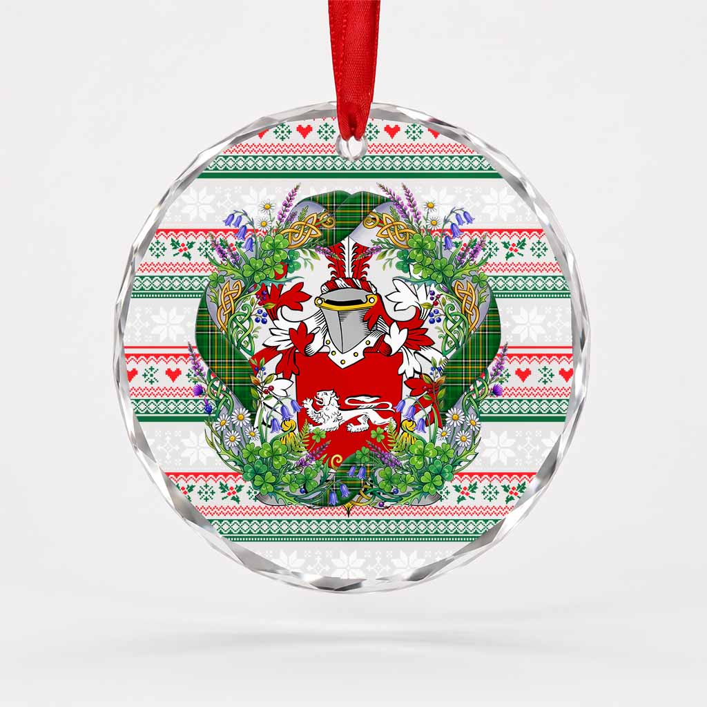 O'Toole Irish Tartan Crest Christmas Glass Circle Ornament Shamrock Flowers Wreath