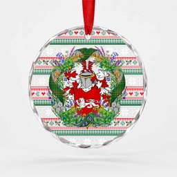 O'Toole Irish Tartan Crest Christmas Glass Circle Ornament Shamrock Flowers Wreath