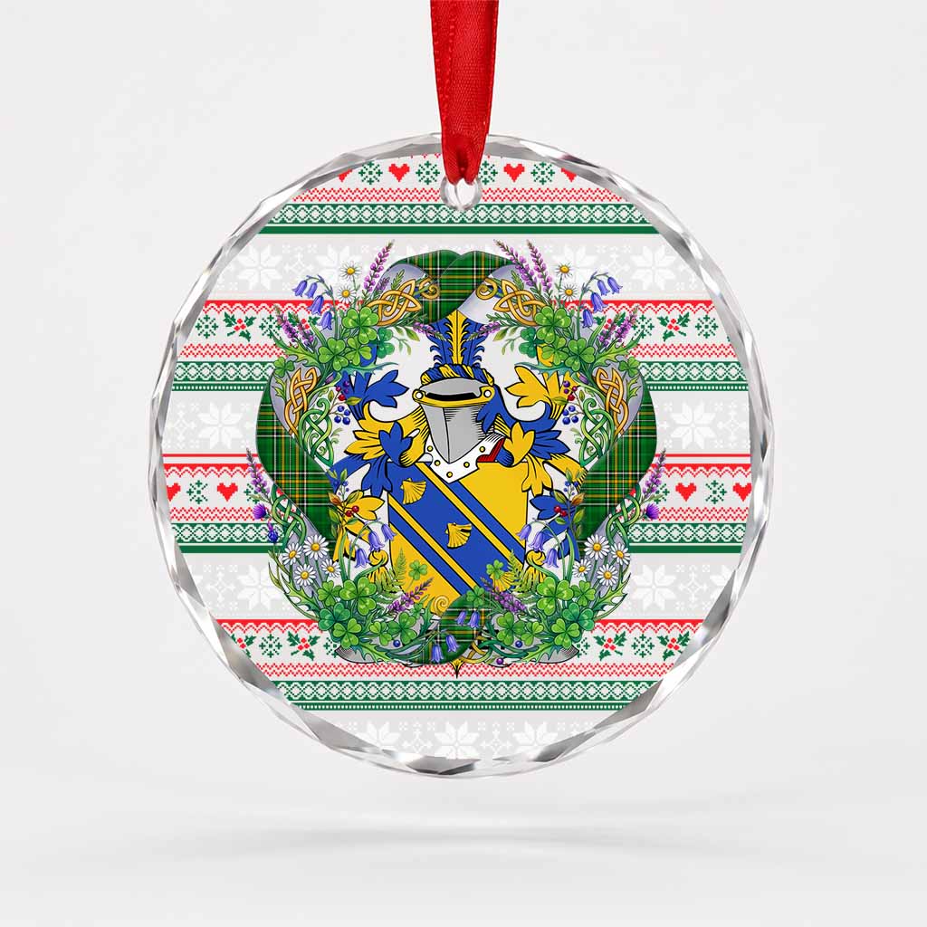 Stoney Irish Tartan Crest Christmas Glass Circle Ornament Shamrock Flowers Wreath