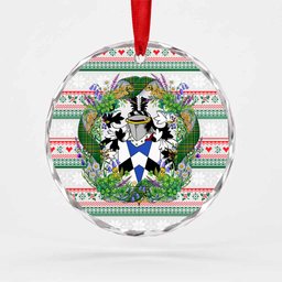 Otway Irish Tartan Crest Christmas Glass Circle Ornament Shamrock Flowers Wreath