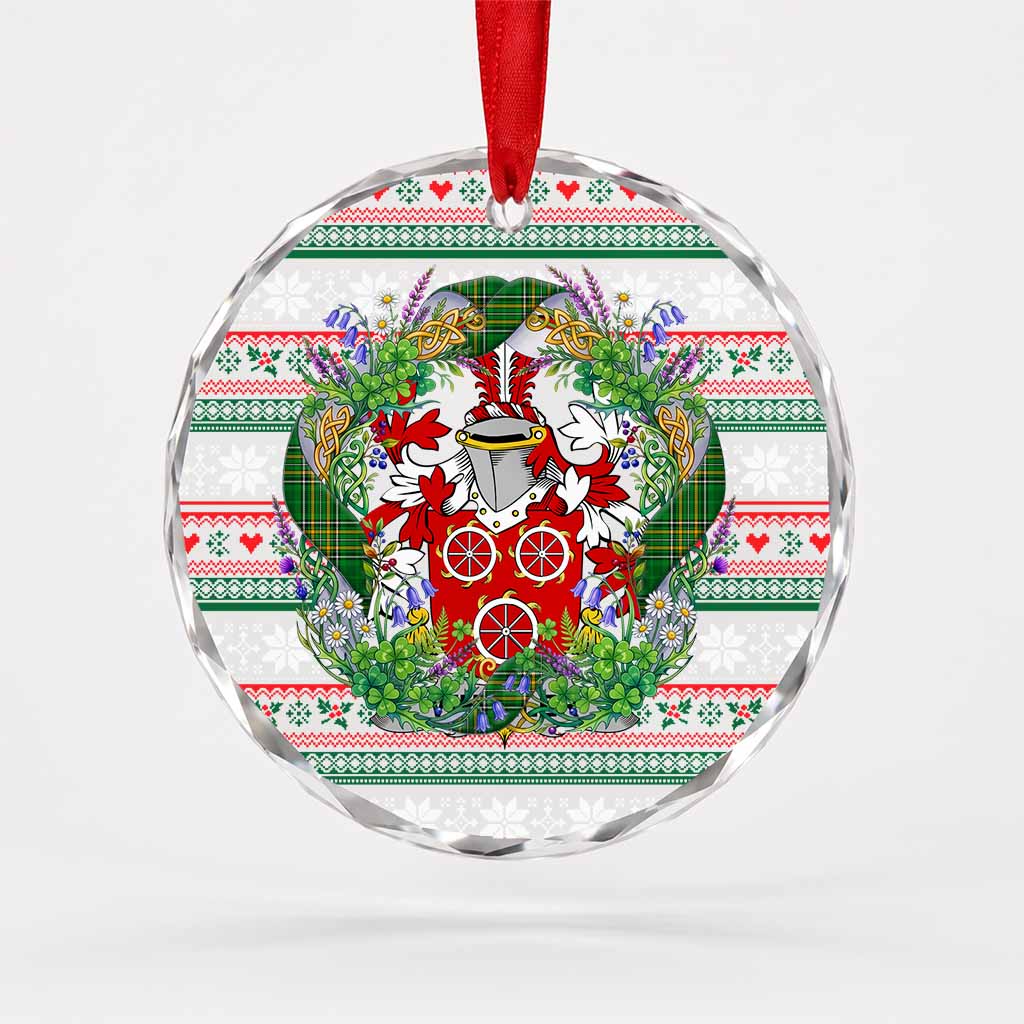 Wheeler Irish Tartan Crest Christmas Glass Circle Ornament Shamrock Flowers Wreath