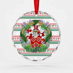 Wheeler Irish Tartan Crest Christmas Glass Circle Ornament Shamrock Flowers Wreath