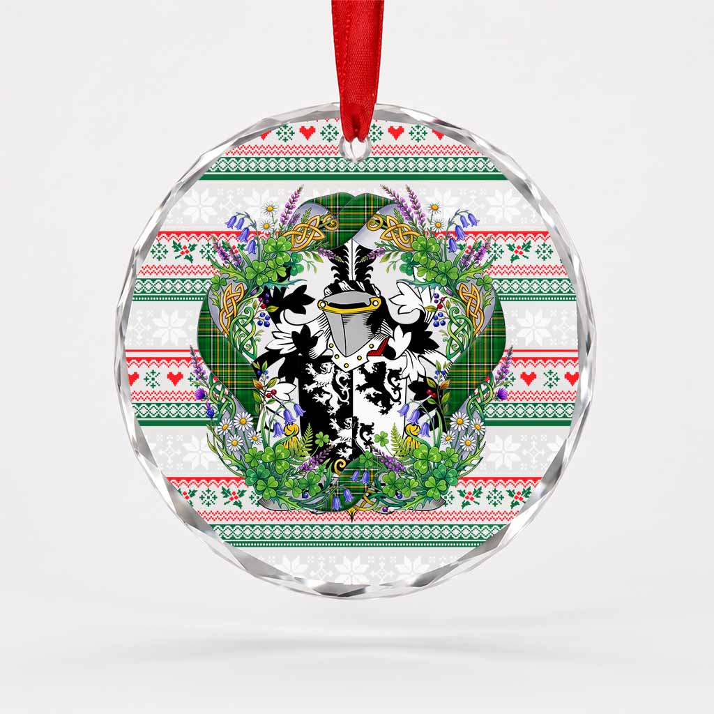 Palliser Irish Tartan Crest Christmas Glass Circle Ornament Shamrock Flowers Wreath