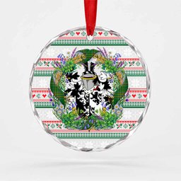 Palliser Irish Tartan Crest Christmas Glass Circle Ornament Shamrock Flowers Wreath