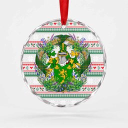 Reynolds Irish Tartan Crest Christmas Glass Circle Ornament Shamrock Flowers Wreath