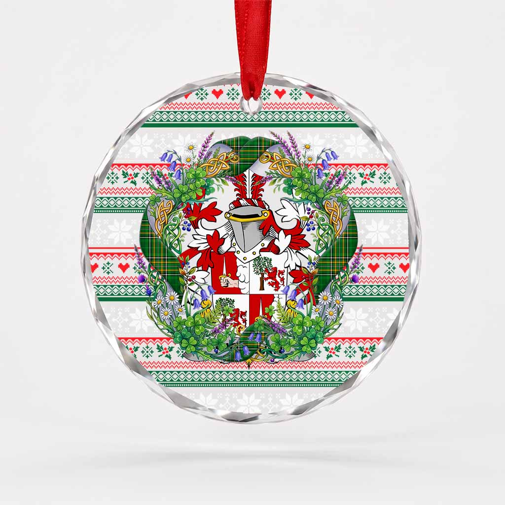 Riordan Irish Tartan Crest Christmas Glass Circle Ornament Shamrock Flowers Wreath