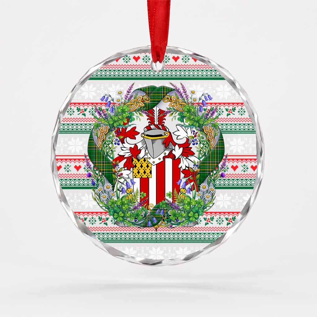 Ruthven Irish Tartan Crest Christmas Glass Circle Ornament Shamrock Flowers Wreath