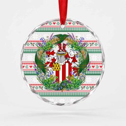 Ruthven Irish Tartan Crest Christmas Glass Circle Ornament Shamrock Flowers Wreath