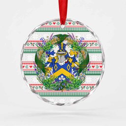 Traill Irish Tartan Crest Christmas Glass Circle Ornament Shamrock Flowers Wreath