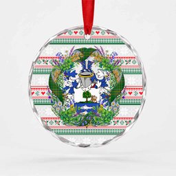 Woulfe Irish Tartan Crest Christmas Glass Circle Ornament Shamrock Flowers Wreath