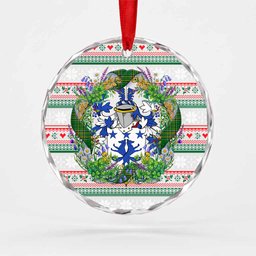 Shanahan Irish Tartan Crest Christmas Glass Circle Ornament Shamrock Flowers Wreath