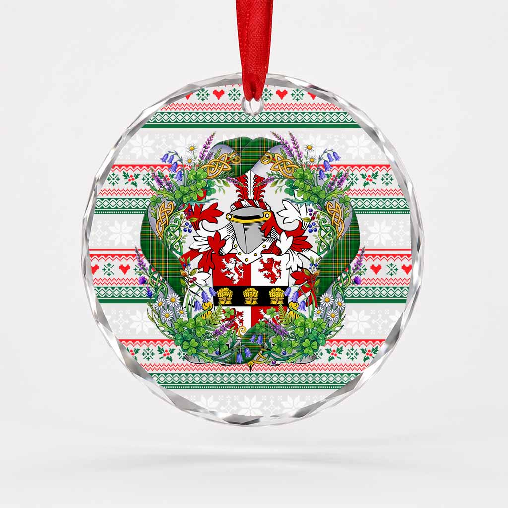 Murphy (Muskerry) Irish Tartan Crest Christmas Glass Circle Ornament Shamrock Flowers Wreath