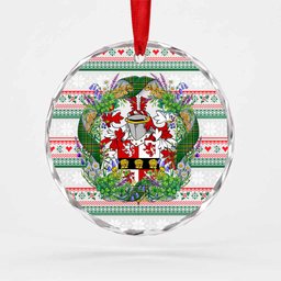 Murphy (Muskerry) Irish Tartan Crest Christmas Glass Circle Ornament Shamrock Flowers Wreath