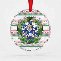 Usher Irish Tartan Crest Christmas Glass Circle Ornament Shamrock Flowers Wreath