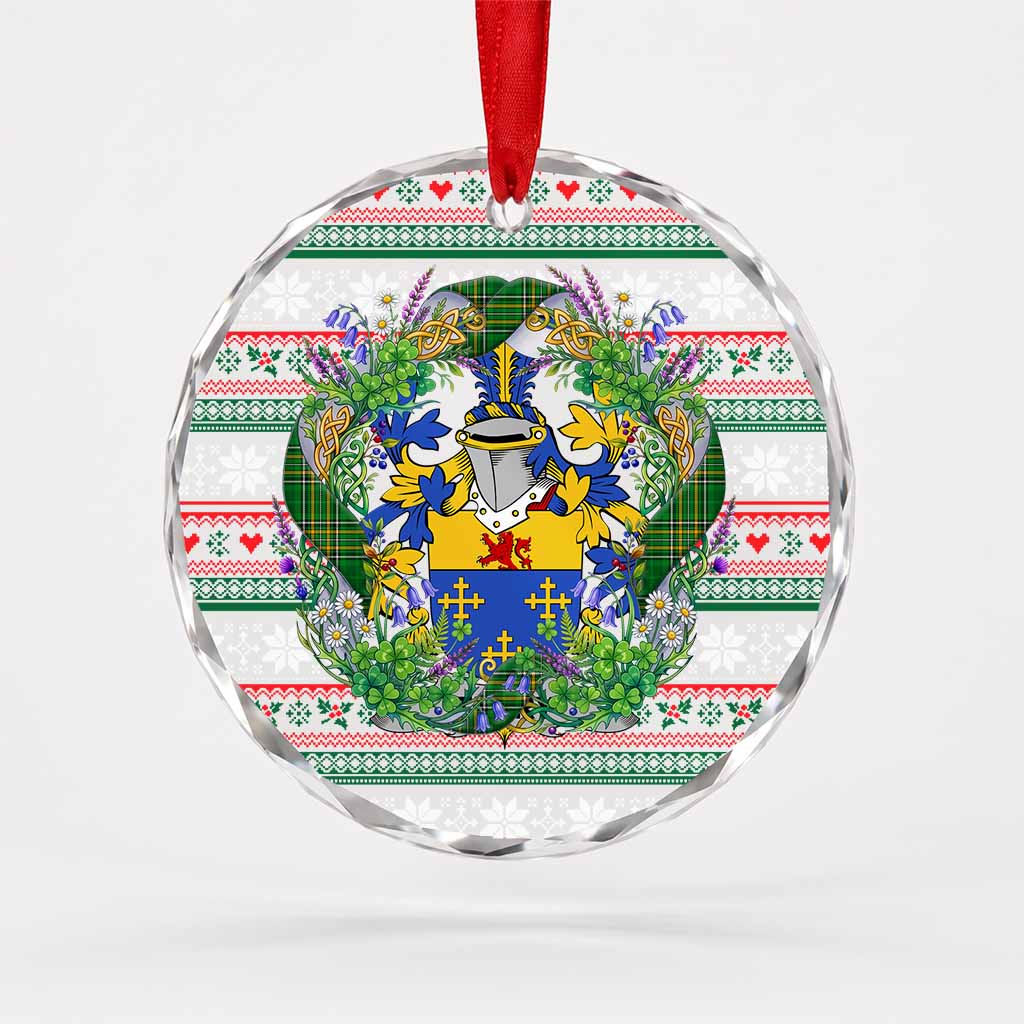 Terry Irish Tartan Crest Christmas Glass Circle Ornament Shamrock Flowers Wreath