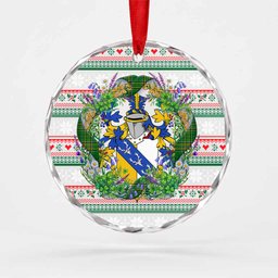 Stanley Irish Tartan Crest Christmas Glass Circle Ornament Shamrock Flowers Wreath