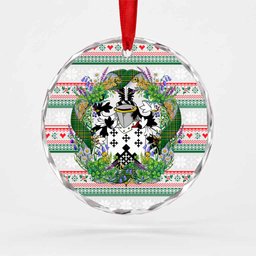 Tighe Irish Tartan Crest Christmas Glass Circle Ornament Shamrock Flowers Wreath