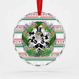 Pratt Irish Tartan Crest Christmas Glass Circle Ornament Shamrock Flowers Wreath