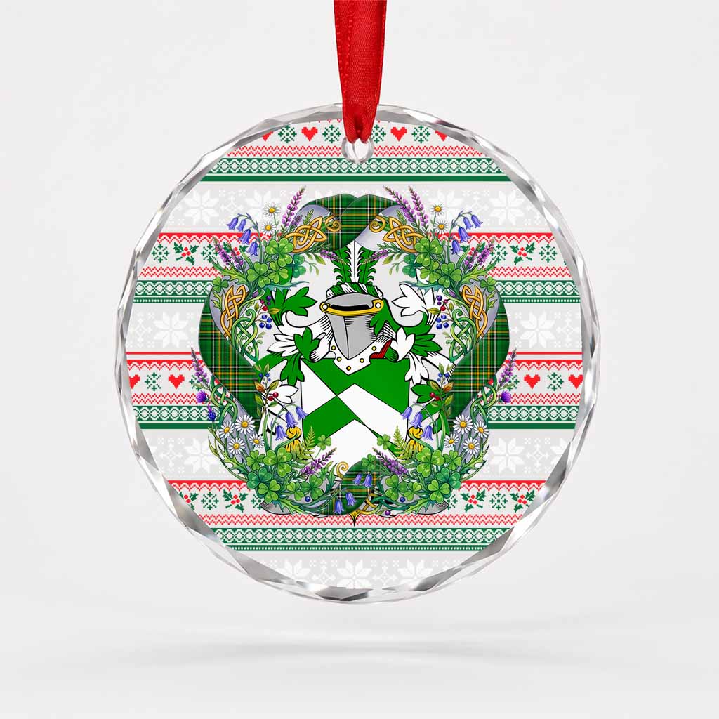 Stokes Irish Tartan Crest Christmas Glass Circle Ornament Shamrock Flowers Wreath