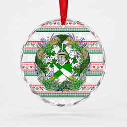Stokes Irish Tartan Crest Christmas Glass Circle Ornament Shamrock Flowers Wreath