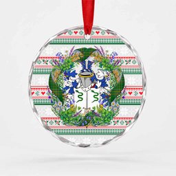 O'Dea Irish Tartan Crest Christmas Glass Circle Ornament Shamrock Flowers Wreath