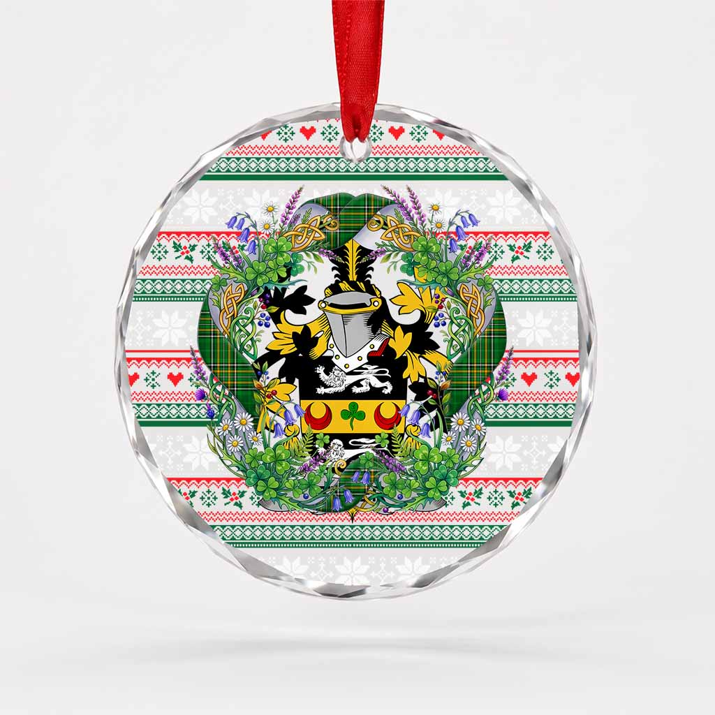 Tyler Irish Tartan Crest Christmas Glass Circle Ornament Shamrock Flowers Wreath