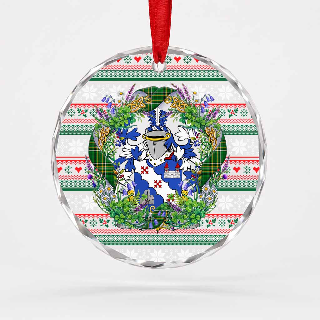 Tarpey Irish Tartan Crest Christmas Glass Circle Ornament Shamrock Flowers Wreath