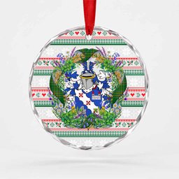 Tarpey Irish Tartan Crest Christmas Glass Circle Ornament Shamrock Flowers Wreath