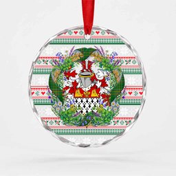 Taylor Irish Tartan Crest Christmas Glass Circle Ornament Shamrock Flowers Wreath