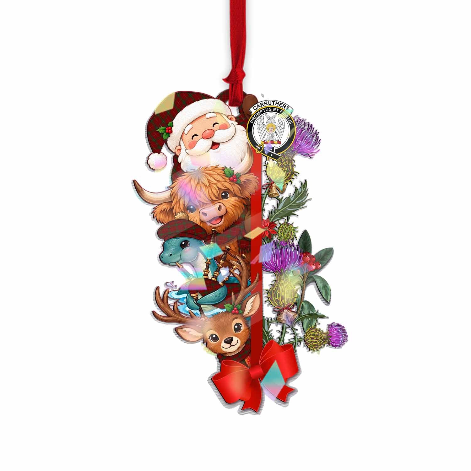 Carruthers Tartan Crest Christmas Hologram Ornament Scottish Highland Cow Nessie Deer Thistle