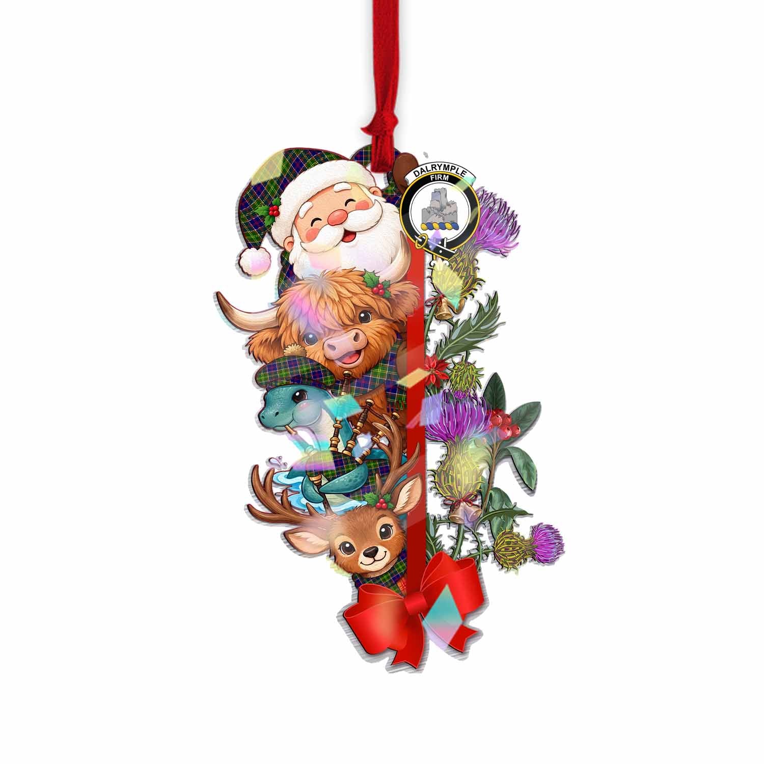 Dalrymple Tartan Crest Christmas Hologram Ornament Scottish Highland Cow Nessie Deer Thistle
